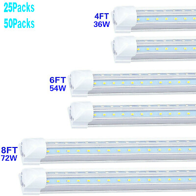#ad 25 50PCS T8 8FT LED Shop Light Fixtures 4 Foot LED Tube Light Bulbs 6FT V shaped