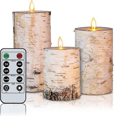 #ad 3 Pcs Flameless Birch LED Candles Moving Luminara Real Wax Battery Remote Tim...