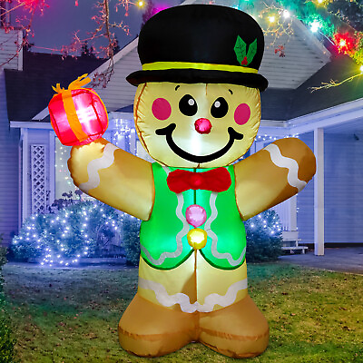5 FT Christmas Party Inflatable Gingerbread Man w LED Blow Up Garden Lawn Decor