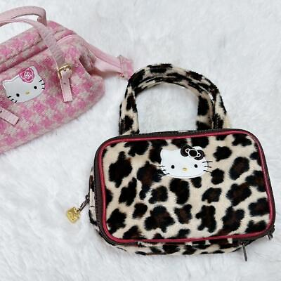 #ad Vintage Hello Kitty Printed Handbag Leopard Print Handbag Cute Girl Cosmetic Bag