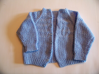 #ad Hand Knit Baby 6 9 Months Button Front Cardigan Sweater Blue