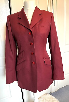 DAKS Signature Vintage Riding Jacket UK12 Burgundy Pure New Wool