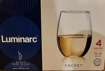 LUMINARC SET OF 4 STEMLESS WINE GLASSES 15 OZ CACHET NEW