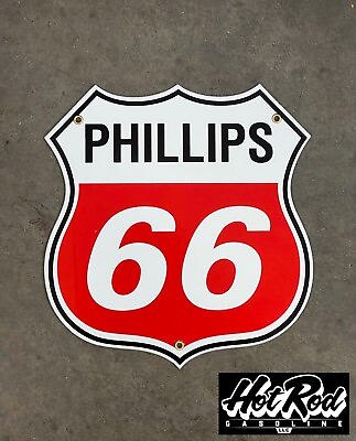 #ad PHILLIPS 66 Red Logo Porcelain Sign