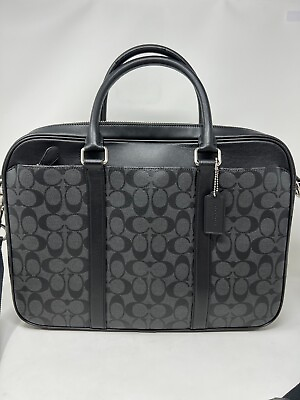 #ad NWT Coach F 54803 Men`s Signature Slim Briefcase Laptop Bag Charcoal Black