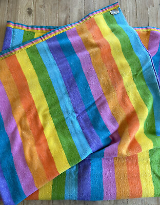 Vintage Stevens Utica Acrylic Blankets 2 rainbow beach cottage STRIPE 80x86