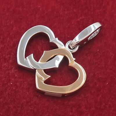 #ad AUTH CARTIER DOUBLE HEART CHARM 750 WHITE GOLD ROSE GOLD H24.2XW20.0MM WT5.0G