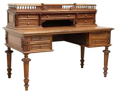 #ad Antique Desk Writing French Henri II Style Carved Walnut Bureau 1800s