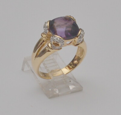 #ad 14k Yellow Gold Purple Amethyst Diamond Ring Size 7 7.25 DR8