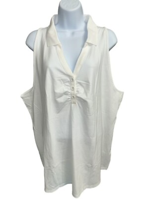 #ad Lane Bryant Top size 26 28 White Supima Cotton Sleeveless Pullover Polo Shirt