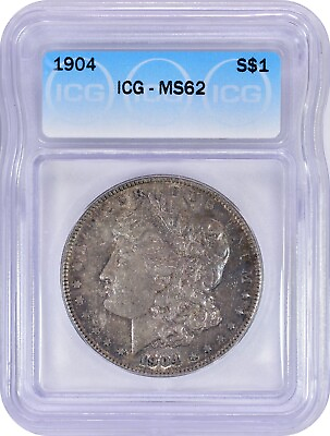 #ad 1904 Morgan Dollar Silver $1 Uncirculated ICG MS62