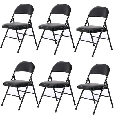 #ad 6pcs Sturdy Folding Chairs Fabric Upholstered Padded Seat Metal Frame Black