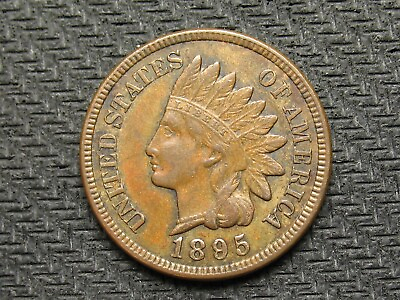 #ad OLD COIN SALE AU 1895 INDIAN HEAD CENT PENNY w DIAMONDS amp; FULL LIBERTY #333