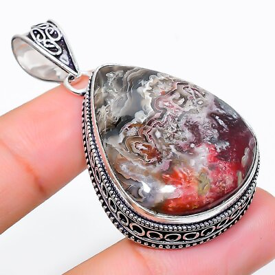 #ad #ad Laguna Lace Agate Gemstone Handmade 925 Sterling Silver Jewelry Pendant 2.05quot;