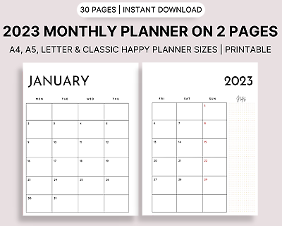 Printable 2023 New Year Calendar Downloadable PDF Print A4 A5 US Letter HP