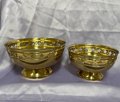#ad 2 Hampton Brass Bowls 97617 97618 footed Bowls 6.75quot; amp; 8.25 quot; w Star cut outs
