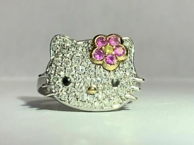 Hello Kitty 2Ct Round Cut Simulated Diamond Engagement Ring 14k White GoldPlated