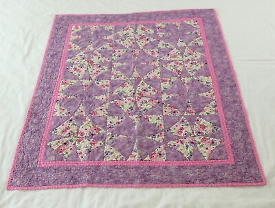 #ad FLAW Kaleidescope Wall Quilt Pretty Floral Pink Purple Handmade 33quot; x 41quot;