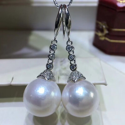 #ad charming 12 13mm south sea round white pearl dangle earring 925s mr