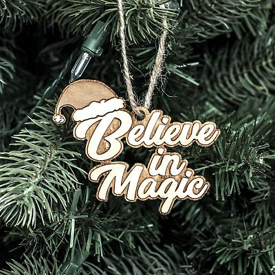 #ad Ornament Believe in Magic Raw Wood 3x4in