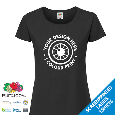 #ad Ladies Screen Printed T Shirts 1 Colour Design Fruit of the Loom Shirt Wholesale