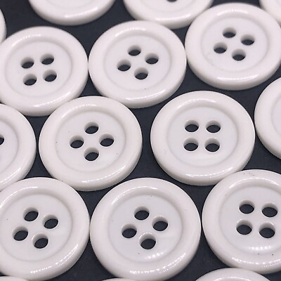 #ad Vtg White 4 Hole Button w Raised Edge 15mm Lot 13 or 144