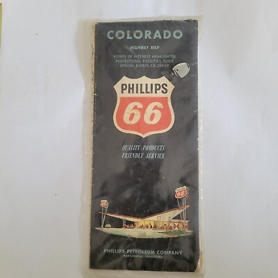 #ad #ad 1960s Phillips 66 Colorado Highway Map FUEL Advertisement Petroleum Coffee Stain