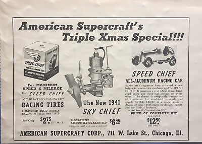 #ad American Supercraft Model Airplane Sky Chief Motor Wheels Vintage Print Ad 1940