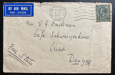 #ad 1935 South Tottenham England Airmail Cover To Olivia Danzig