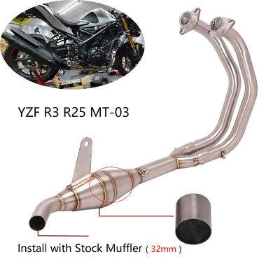 #ad For Yamaha YZF R3 R25 MT03 Exhaust System Motorcycle 32mm Header Link Pipe Steel