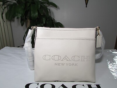NWT Coach Leather Perforated Logo File Crossbody Bag 91167 Chalk