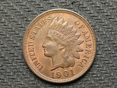 #ad OLD COIN SALE AU 1901 INDIAN HEAD CENT PENNY w DIAMONDS amp; FULL LIBERTY #348