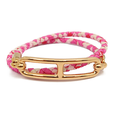 #ad HERMES GHW Roulis Double Tour Bracelet Bracelets Printed Silk Metal Pink