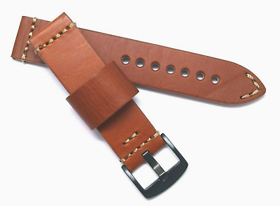#ad 22mm Quality Brown Italian Oil Calf Leather Men Watch Strap With Black Buckle