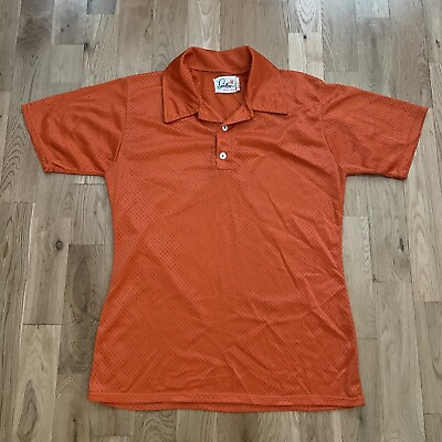 #ad Vintage 70’s Speedline Athletic Wear Mesh Orange Polo Shirt Men’s Medium Sports