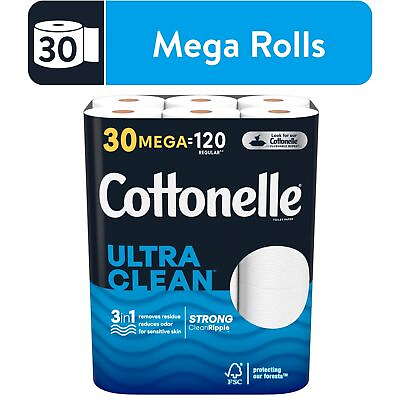 Cottonelle Ultra Clean Toilet Paper Strong Toilet Tissue 30 Mega Rolls