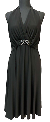 #ad Evan Picone Womens Dress Size 10 Black Cocktail Fit Flare Stretch V Neck LBD