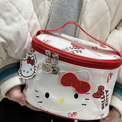 #ad Cute Girl Red Hello Kitty Bow Cosmetic Bag Makeup Case Travel Organizer Handbag