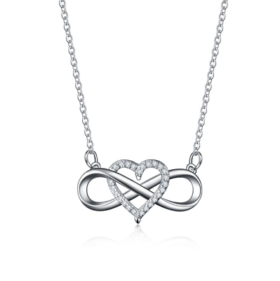 #ad Silver Infinity Heart Pendant Necklace Women White Gold Cubic Zirconia Gift PE43