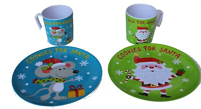#ad 8quot; quot;Cookies For Santaquot; Plate quot;Milk for Santaquot; 10 oz Mug Set Melamine Christmas