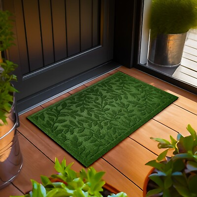 #ad G128 Home Entrance Green Leaves Door Mat 17x29.5 In Welcome Mats