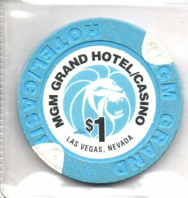 MGM Grand Light Blue Large Center 1 Dollar Casino Chip as pictured