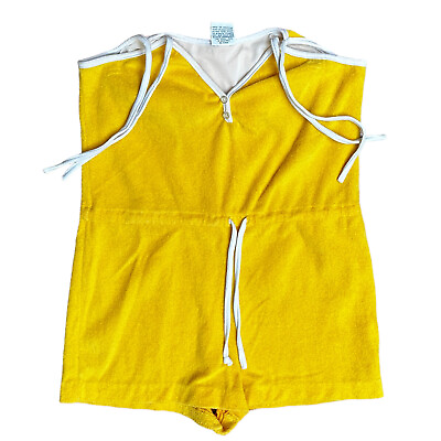 #ad #ad Vintage 60s 70s Terry Cloth Playsuit Romper Yellow Mod Beach Swim Catalina S M