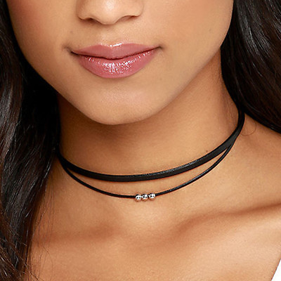 #ad Hot Double Layers Leather Choker Jewlery Leather Necklace Women Accessories Sale