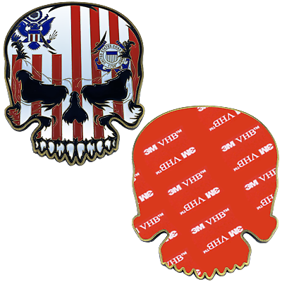 #ad US Coast Guard Flag 3M adhesive Coastie Skull Challenge Coin for vehicle boat ca