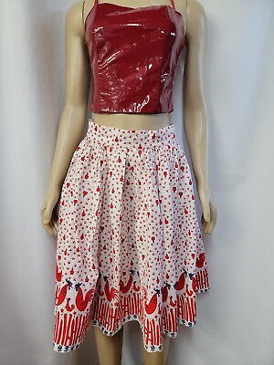 #ad L#x27;ecole Des Femmes Women#x27;s size 6 white red roosters skirts pleated #CB1