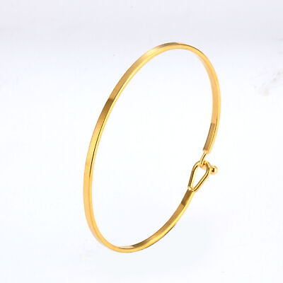 #ad 1Pc Thin Cuff Bangle Hook Bracelet Gold Plated Open Clasp Oval Inspiration