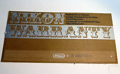 Nikon warranty card 1974 model C Nikkor auto 50mm f2 vintage