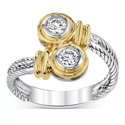 Women 925 Silver Gold Two Tone Ring Wedding for Rhinestone Ring Elegant Jewelry