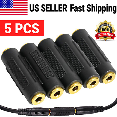#ad 5 Pcs 3.5mm Stereo Audio Gold Plated Female to Female Jack Coupler Adapter Black